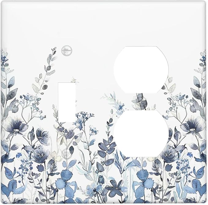Wallplates Light Blue Watercolor Leaves Plant With Floral 1 Toggle 1 Duplex Switch Plate Electrical GFCI Faceplate Decorative Light Switch Covers for Bedroom Bathroom Decor