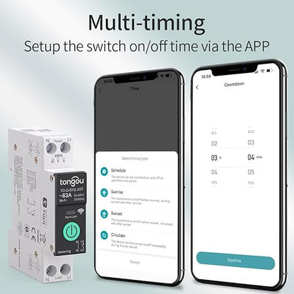 Smart Home DIN Rail WiFi Switch, 1P+N 1‑63A, Over-Current Protection, Tuya/Smart Life Remote Control, Voice Control via Alexa &Google Assistant, Energy Monitor, Timer Functions, FCC Certified