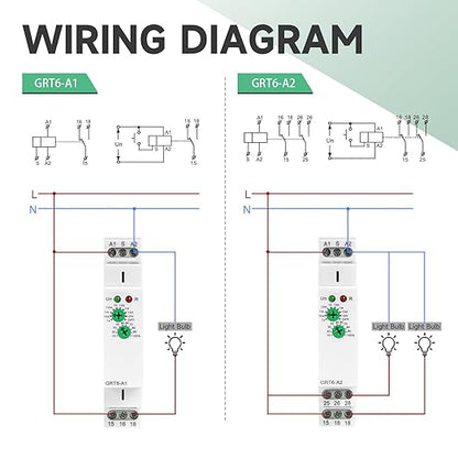Delay On 10A Timer Relay, 24V Time Relay GRT6 A1 Voltage Range AC DC 24V to 240V DIN Rail Electronic Relays of Wide Time Delay Range for 0.1 Seconds to 10 Days