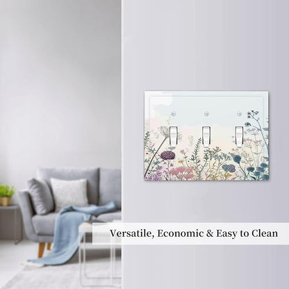 Colorful Wildflower Watercolor Dandelion Floral Decorative Switch Plates 3 Gang Wall Plate Triple Toggle Light Switch Cover Faceplate Electrical Wall Panels For Cabin Home Decor