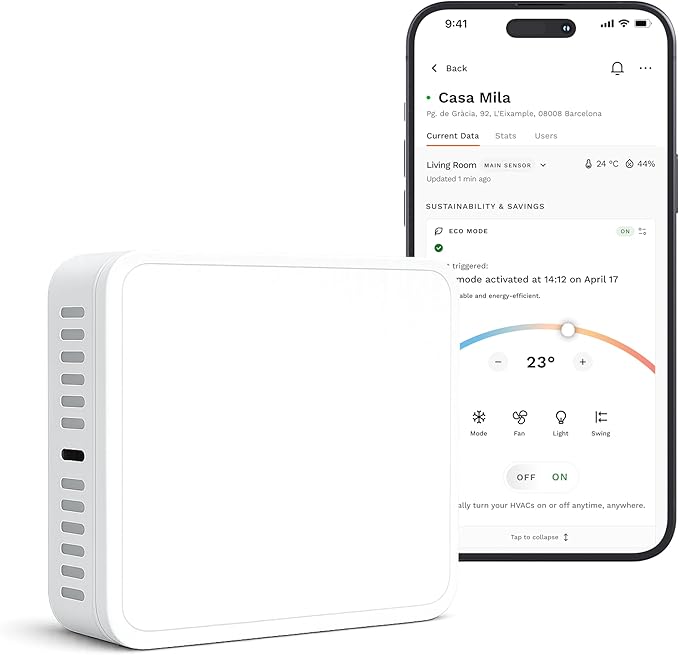 Smart Sensor for Air Quality Monitor, AC Control CO, WiFi Quality, Energy Savings Monitoring | Ideal for Airbnb, Homes & Offices | Tracks Temp, Humidity, Smoke, Noise & More