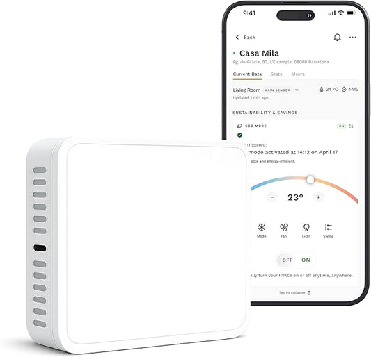 Smart Sensor for Air Quality Monitor, AC Control CO, WiFi Quality, Energy Savings Monitoring | Ideal for Airbnb, Homes & Offices | Tracks Temp, Humidity, Smoke, Noise & More