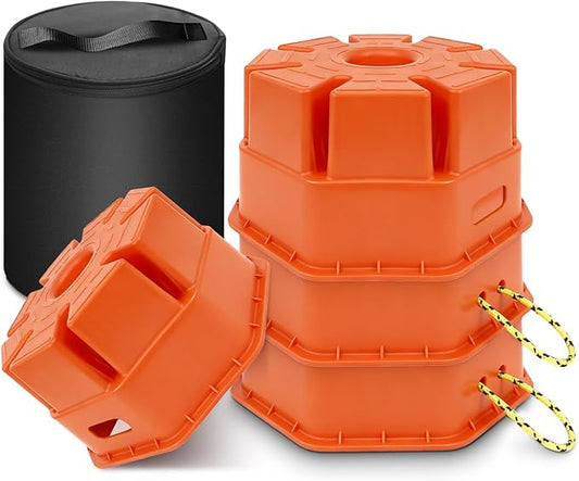 6" H Trailer Jack Block 4 Pack with Bag, 40000 lbs Capacity per Camper RV Stabilizer Blocks for Any Tongue Jack, Post, Foot, Round Square or Scissor Stabilizer, Stackable & Portable, Orange