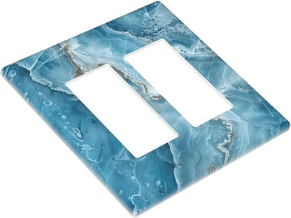 Decorative Outlet Covers Abstract Watercolor Blue Marble Texture 2 Gang Light Switch Cover Plate Double Rocker Wall Plates for Electrical Outlets Switch Plate Covers for Bedroom Home Decor