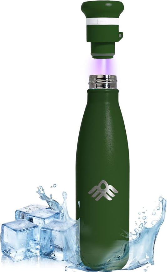 27 oz Smart Self Cleaning Water Large Bottle Forest 304 Stainless Steel Insulated Light Purifying Bottle LED + Activated-Carbon Filter USB-C Rechargeable BPA-Free for Outdoor & Sports