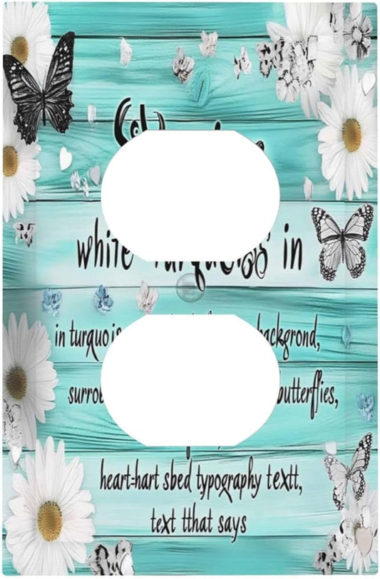 Teal Butterfly Daisy Rustic Wooden Signs Outlet Covers 1 Gang Duplex Light Switch Cover Decorative Switch Plates Electrical Receptacle Faceplate Wall Plate For Farmhouse Cabin Decor