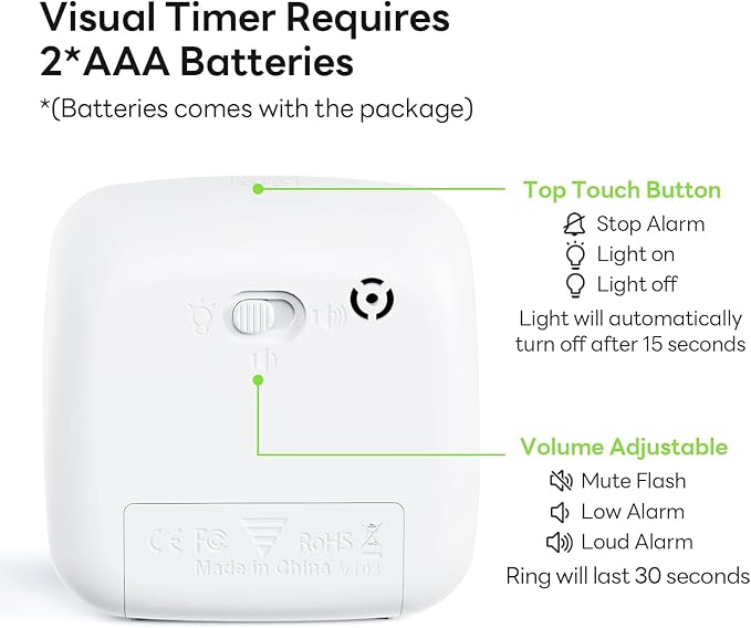 Yunbaoit Visual Timer with Night Light, 60-Minute Dinosaur Countdown Timer for Kids and Adults, Time Management Tool for Home, School, Kitchen, or Office (Green)