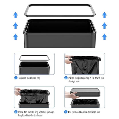 70L / 18.5 Gallon Smart Automatic Trash Can with Deodorizer Compartment, Stainless Steel Body and Mute Sensor Lid for Kitchen Office Living Room and More, Assemble Large Capacity Garbage Can - Black