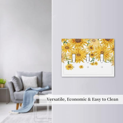 Sunflower Yellow Flowers Floral Decorative Switch Plates 3 Gang Wall Plate Triple Toggle Light Switch Cover Faceplate Electrical Wall Panels for Bed Room Living Room Decor