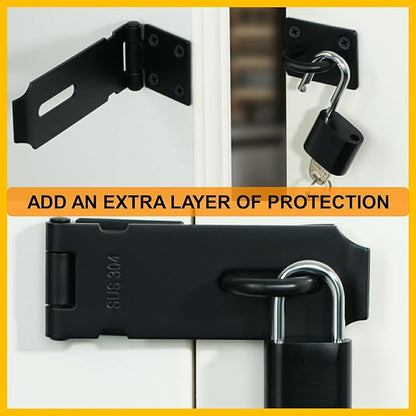 Alise 2pcs Door Locks Hasp Latch,4 Inch SUS 304 Stainless Steel Safety Packlock Clasp Hasp Lock Latch,with Fixing Screw for External Doors Window Cabinet Pet Cage,MS9B-4C-2P