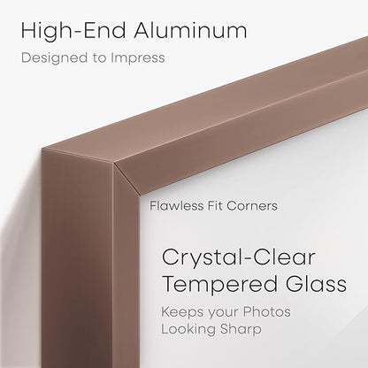 Homeforia A4 Picture Frame Mocha, High End Metal 8.3 x 11.7 Frames for Wall, A4 Photo Frame with Mat for A5 inch Print, 8.25 by 11.75 Mocha Poster Frames, 8.3x11.7 Frame with Glass, Wall Kit, Set of 1