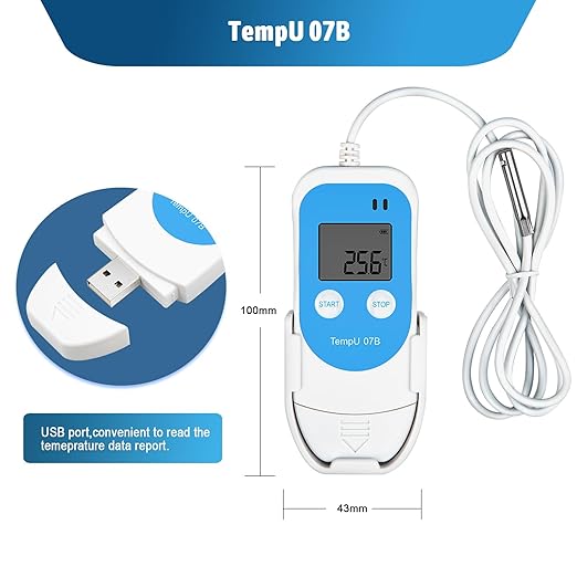 Tzone Temperature Humidity Data Logger with Probe,Digital Humidity Logger USB Temp Recorder 34560 Groups,Industrial Data Logger Thermometer with Auto PDF&CSV Report for Freezer Refrigerator RH Monitor