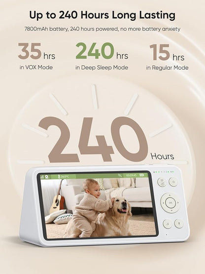 bonoch 1440p Baby Monitor with 2 Cameras 240h Long-Lasting, 5.5" No WiFi Split Screen Dual Video Monitor, Smart Detect for Crying/Sleep Turnover/Motion, Hack Proof, White Noise, Night Vision, Gifts