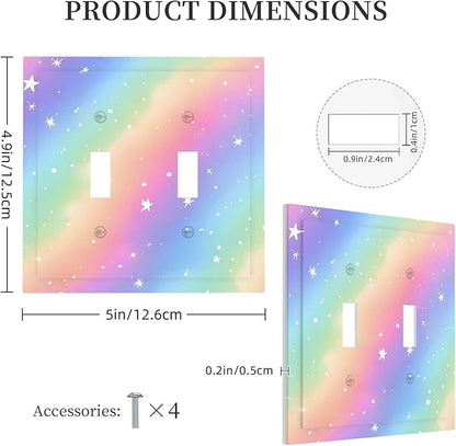 Decorative Light Switch Cover Plate Pink Blue Purple Iridescent Rainbow 2 Gang Outlet Covers Double Toggle Wall Plates for Electrical Outlets Switch Plate Covers Faceplate for Home Decor