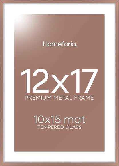 Homeforia 12x17 Picture Frame Mocha, High End Metal 12x17 Poster Frames with Mat 10x15 for Photo, 12 x 17 Mocha Frame Matted to 10 x 15 inch Print, 17x12 Thin Frame, Tempered Glass, Wall Kit, Set of 1