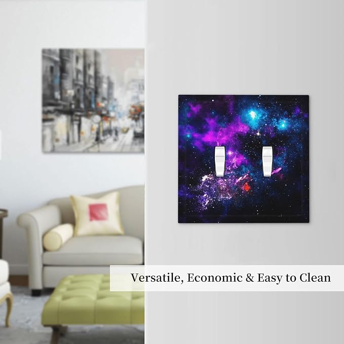 Outer Space Colorful Starry Sky Galaxy Planet Decorative Switch Plates 2 Gang Double Toggle Outlet Light Switch Cover Wall Plate Electrical Faceplate for Bed Room Living Room Decor