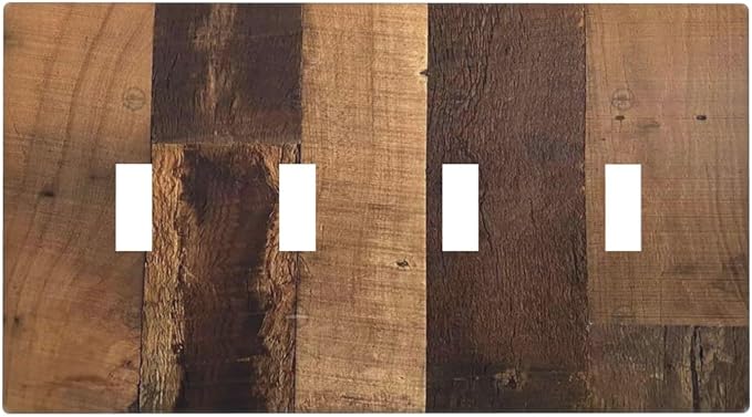 Rustic Brown Wood Vintage Wood Board Light Switch Covers Quad Toggle Electrical Faceplate 4 Gang Wall Plate Decorative Switch Plates For Farmhouse Cabin Decor