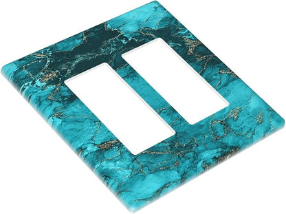 Decorative Outlet Covers Modern Abstract Turquoise Blue Marble 2 Gang Wall Plate Double Rocker Light Switch Cover Double Switch Plate Cover for Bathroom Home Decor（2 Pack）