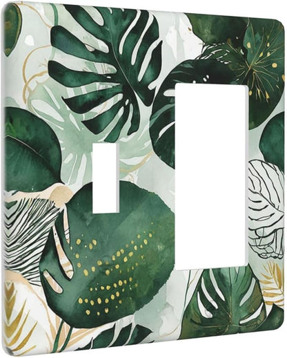 Outlet Covers Boho Tropical Leaves 1 Toggle 1 Rocker Combination Decorative Wall Plate Electrical Switch Plates Light Switch Cover Plate for Bedroom Bathroom Decor