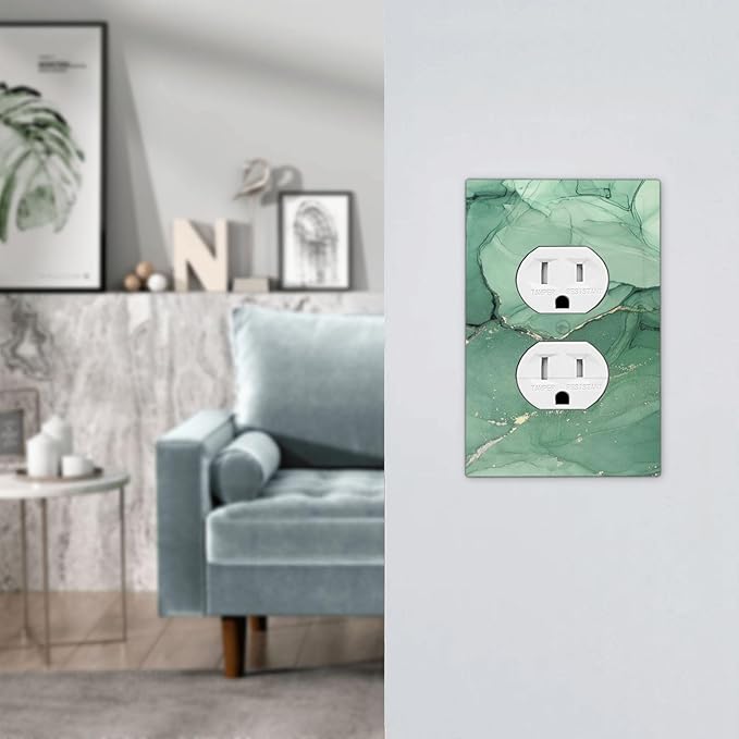 Outlet Covers Simple Green Marble 1 Gang Duplex Wall Plate Decorative Switch Plates Electrical Receptacle Faceplate Light Switch Cover for living Room Office Decor