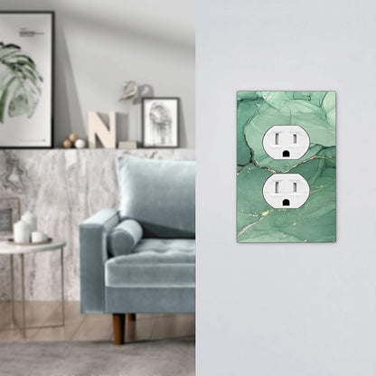 Outlet Covers Simple Green Marble 1 Gang Duplex Wall Plate Decorative Switch Plates Electrical Receptacle Faceplate Light Switch Cover for living Room Office Decor