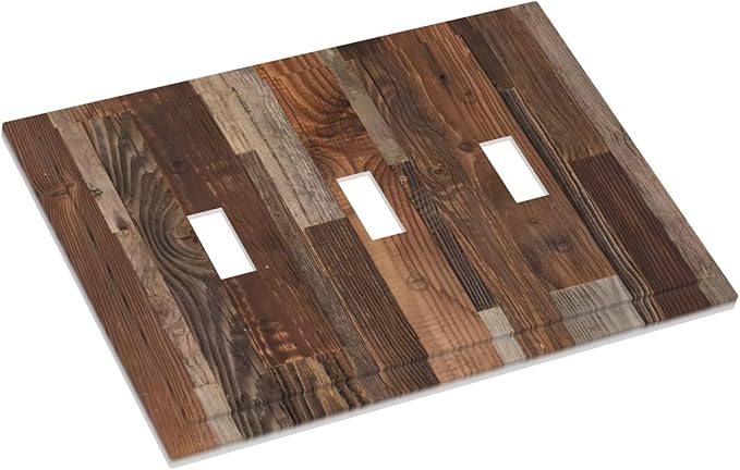 Vintage Brown Wooden Boards Print Wood Grain Decorative Switch Plates 3 Gang Wall Plate Triple Toggle Light Switch Cover Faceplate Electrical Wall Panels for Farmhouse Home Decor
