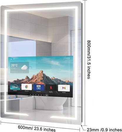 24x32 Inch Bathroom TV, Smart Vanity Mirror with 21.5'' Touch-Screen TV, IP66 Waterproof Defogging Mirror TV with 3 Color LED Light HDMI Android System for Bathroom Hotel Hair Salon (2025)