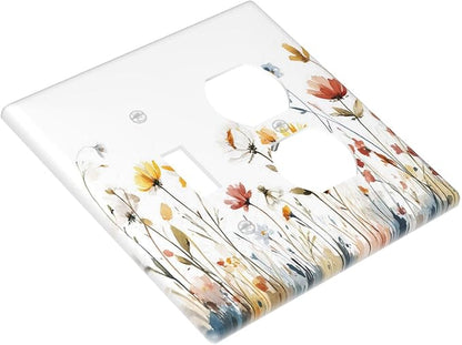 Watercolor Wildflower Colorful Floral Plant Wallplates 1 Toggle 1 Duplex Switch Plate Electrical GFCI Faceplate Decorative Light Switch Covers for Bed Room Living Room Decor