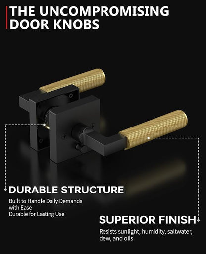 Asidrama 4 Pack Privacy Black and Gold Door Handles, Door Lever with Door Knobs Indoor for Bedroom or Bathroom, Heavy Duty Door Handles Interior with Locks for Left Right Sided Doors