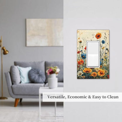 Decorative Outlet Covers Colorful Flowers Wildflowers Plants Orange Yellow Blue 1 Gang Single Rocker Light Switch Cover Plate GFCI Wall Plates Electrical Switch Plate Cover for Home Farmhouse Decor