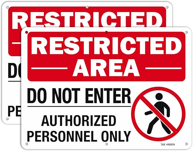 T&R Large Restricted Area Do Not Enter Authorized Personnel Only Sign,2 Pack,14x10 Inches Rust Free .040 Aluminum,UV Protected, Waterproof, Weatherproof and Fade Resistant,6 Pre-drilled Holes
