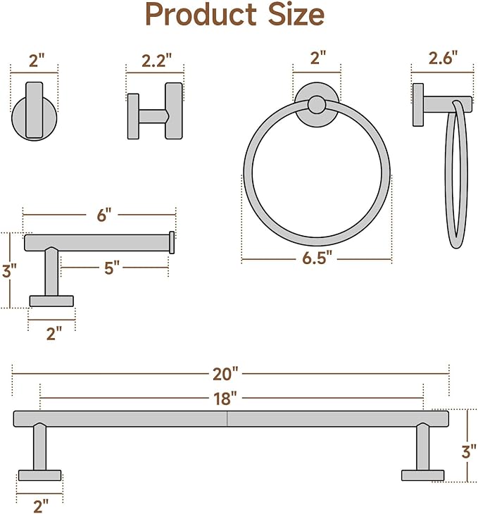 USHOWER Brushed Gold Bathroom Accessories Set, 18-Inch Towel Bar Set Wall Mounted, Durable SUS304 Stainless Steel Bathroom Hardware Set, 4-Piece
