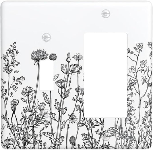 Outlet Covers Floral Wildflower Rustic Plant Leaves 1 Toggle 1 Rocker Combination Decorative Wall Plate Electrical Switch Plates Light Switch Cover Plate For Farmhouse Cabin Decor