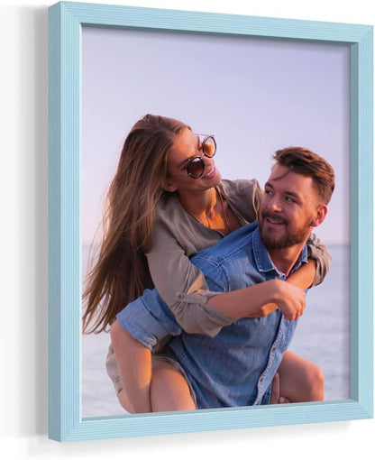 Renditions Gallery Set of 4, 8X10 Custom Photo Prints with Real Wood Picture Frames. Create Personalized Photos with Peel & Stick Photo Frames. Blue Frame