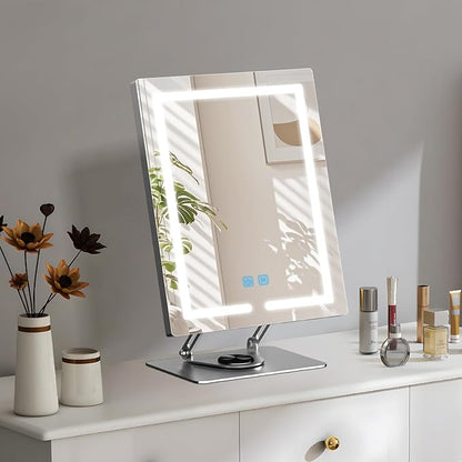 Vanity Mirror with Lights with 360° Rotation, LED Makeup Mirror with 5X Magnification, Lighted Makeup Mirror Adjustable Height, Angle and Light, Smart Touch Control Dark Gray