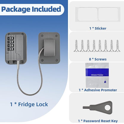 Refrigerator Lock, Heavy Duty Fridge Locks for Kids, Freezer Lock with Combination for Refrigerator Drawer Cabinet Safety, Easy to Install No Keys Needed Grey