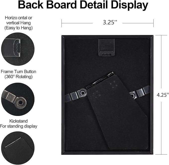 3x4 Picture Frame, Black Metal Photo Frames with HD Glass, Fits 2x3 with Mat or 3 x 4 without Mat, Display for Wall and Table, 1 Pack
