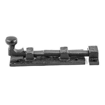 Renovators Supply Manufacturing Slide Bolt Latch 4 in. Black Wrought Iron Slide Bolt with Catch and Mounting Hardware Pack of 4