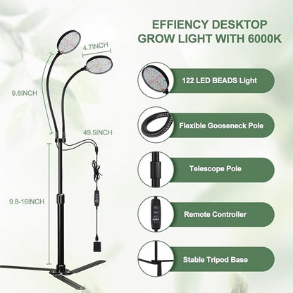 YEOLEH Grow Light for Indoor Plants Growing 6000K Full Spectrum LED Desk Lamp with Dimmable & Timer