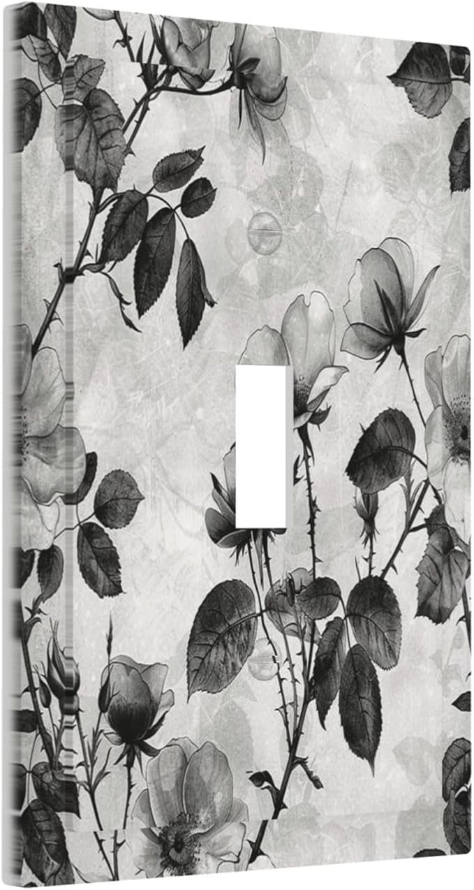Decorative Light Switch Cover Black Breezy Watercolor Garden Floral 1 Gang Single Toggle Device Electrical Faceplate Switchplates Decorator Outlet Wall Plate for Bedroom Home Decor
