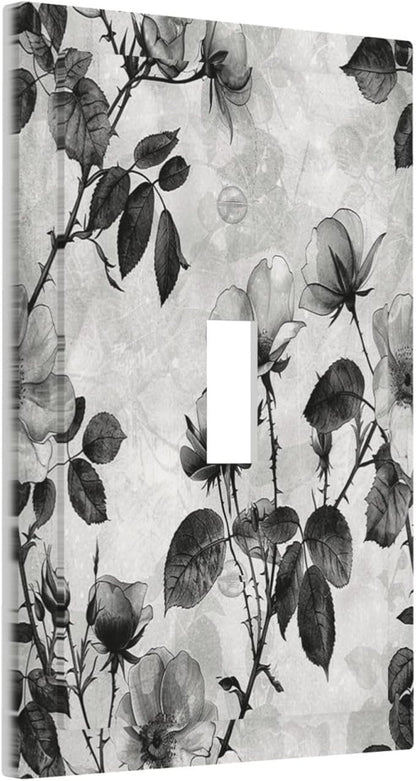Decorative Light Switch Cover Black Breezy Watercolor Garden Floral 1 Gang Single Toggle Device Electrical Faceplate Switchplates Decorator Outlet Wall Plate for Bedroom Home Decor