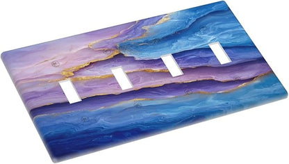 Decorative Light Switch Plate Covers Abstract Blue Purple Gold Marble Texture 4 Gang Light Switch Cover Plate Quad Toggle Wall Plate Outlet Covers Faceplate for Bathroon Kitchen Decor