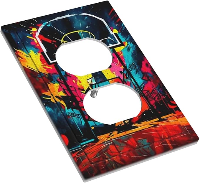 Colorful Graffiti Basketball Sport Basket Hippie Single Duplex Wall Plate Covers Light Switch Cover 1 Gang Outlet Plate Decorative Switchplate Covers Electrical Faceplate for Country Bathroom