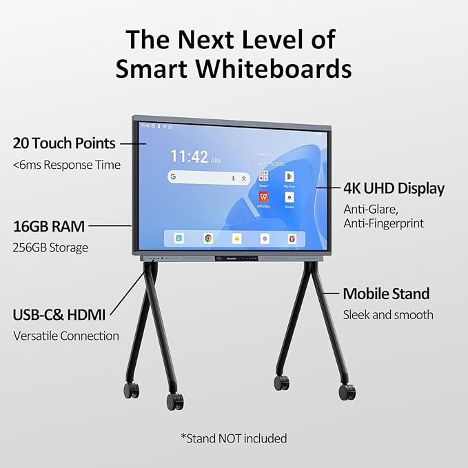 Shiarffe R9 Smart Board 4K Interactive Whiteboard EDLA-Certified All-in-One Touchscreen Digital Display Built-in 60W Speaker for Classrom Hybrid Work