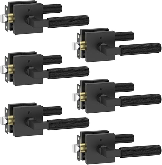 Asidrama 6 Pack Black Privacy Door Handles, Door Lever with Door Knobs Indoor for Bedroom or Bathroom, Heavy Duty Door Handles Interior with Locks for Left Right Sided Doors