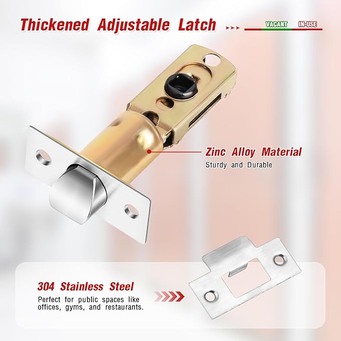 Bathroom Indicator Privacy Door Lock, Vacant Occupied Lock, Large Vacant or In-Use Door Handle, ANSI Grade 2 Commercial Grade, Satin Chrome