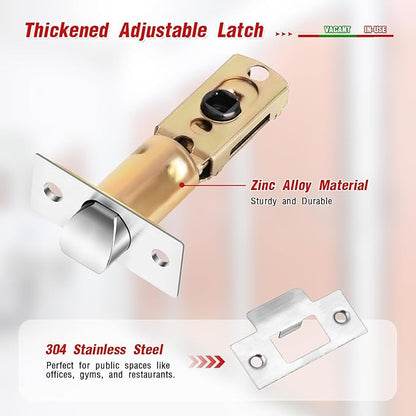 Bathroom Indicator Privacy Door Lock, Vacant Occupied Lock, Large Vacant or In-Use Door Handle, ANSI Grade 2 Commercial Grade, Satin Chrome
