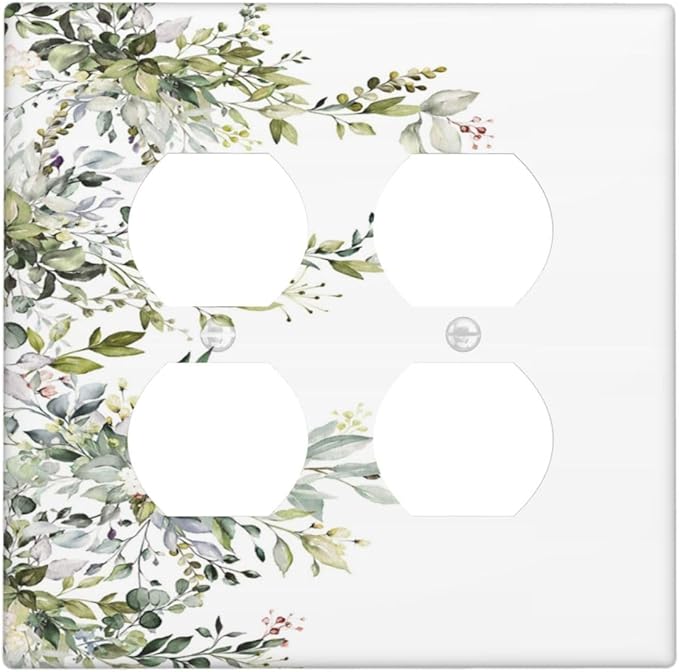 Decorative Outlet Covers Rustic Eucalyptus Leaves Green Leaf 2 Gang Wall Plate Double Duplex Light Switch Cover Switch Plate Covers for Country Bedroom Home Decor