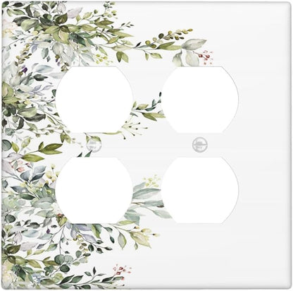 Decorative Outlet Covers Rustic Eucalyptus Leaves Green Leaf 2 Gang Wall Plate Double Duplex Light Switch Cover Switch Plate Covers for Country Bedroom Home Decor