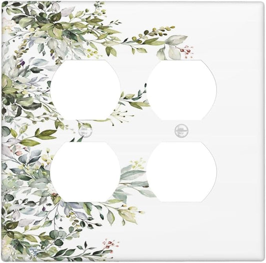 Decorative Outlet Covers Rustic Eucalyptus Leaves Green Leaf 2 Gang Wall Plate Double Duplex Light Switch Cover Switch Plate Covers for Country Bedroom Home Decor